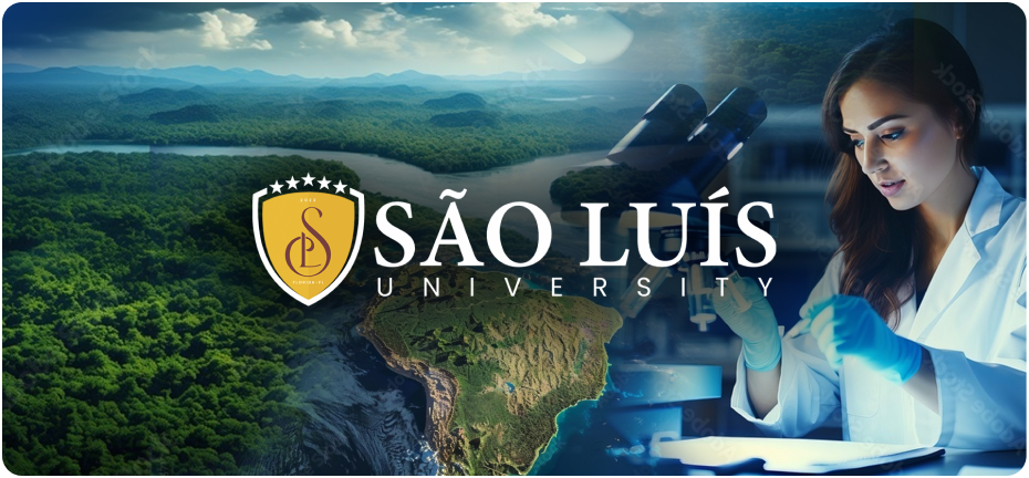 São Luís University com imagem da Amazônia e estudante